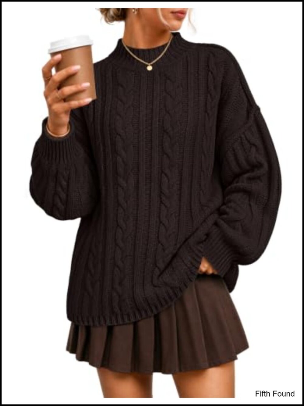 Oversized Mock Neck Cable Knit Sweater Pullover Long Sleeve Fall Winter